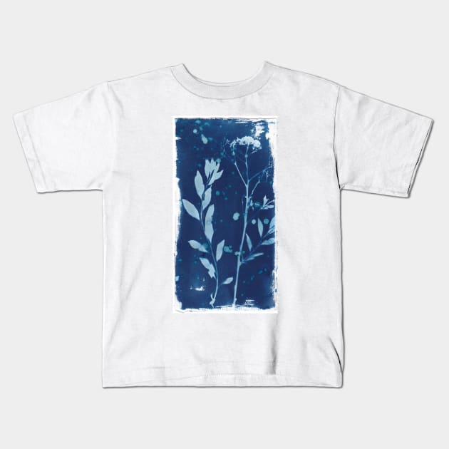 Wildflowers in cyanotype sunprint Kids T-Shirt by kittyvdheuvel